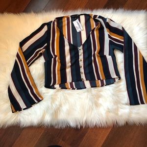 South moon under Striped crop bell sleeve top